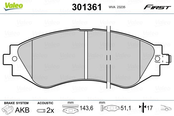 VALEO Bremseklodser 301361 Klodser VALEO MATIZ 301361 billig