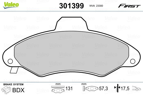 VALEO Bromsbelägg 301399 VALEO 301399 Bromsbelägg FORD Orion Mk3 (GAL) 1.8 Álcool 93 hk 1991