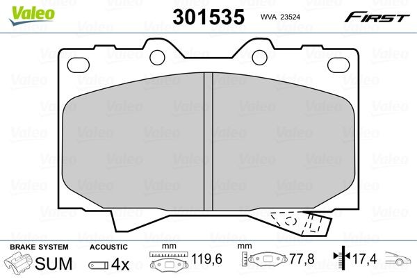VALEO Brzdové doštičky/platničky 301535 301535 Brzdové platničky VALEO LEXUS CT