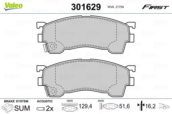 VALEO Brzdové doštičky/platničky 301629 VALEO 301629 Brzdové doštičky/platničky MAZDA 626 IV Sedan (GE) 2.0 i (GE10S1) 115 KS 1997