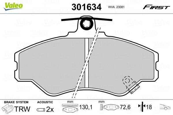 VALEO Kit pastiglie freni 301634 VALEO 301634 Kit pastiglie freni HYUNDAI H100 Van 2.5 TDiC 80 CV 2000