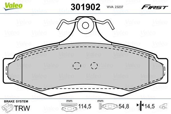 VALEO Τακάκια φρένων 301902 Τακάκια φρένων VALEO Daewoo TACUMA 301902