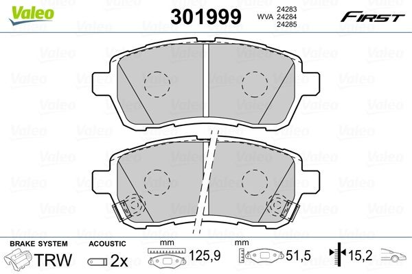 VALEO Pastilhas de travão 301999 301999 Pastilhas de travão desportivas SUBARU FORESTER VALEO