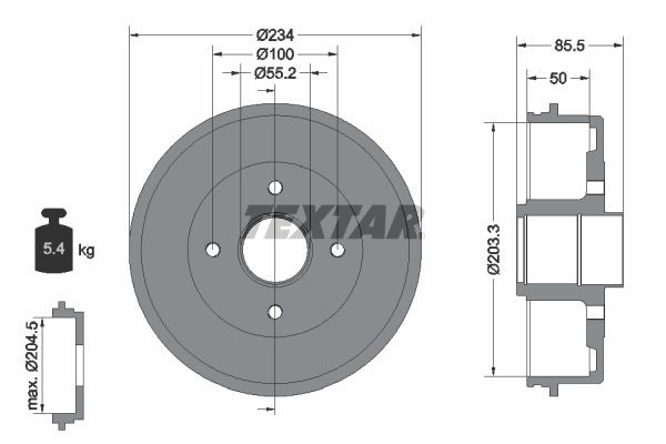 TEXTAR Bremsetromle 94019600 Bremsetromler TEXTAR Renault TWINGO 94019600