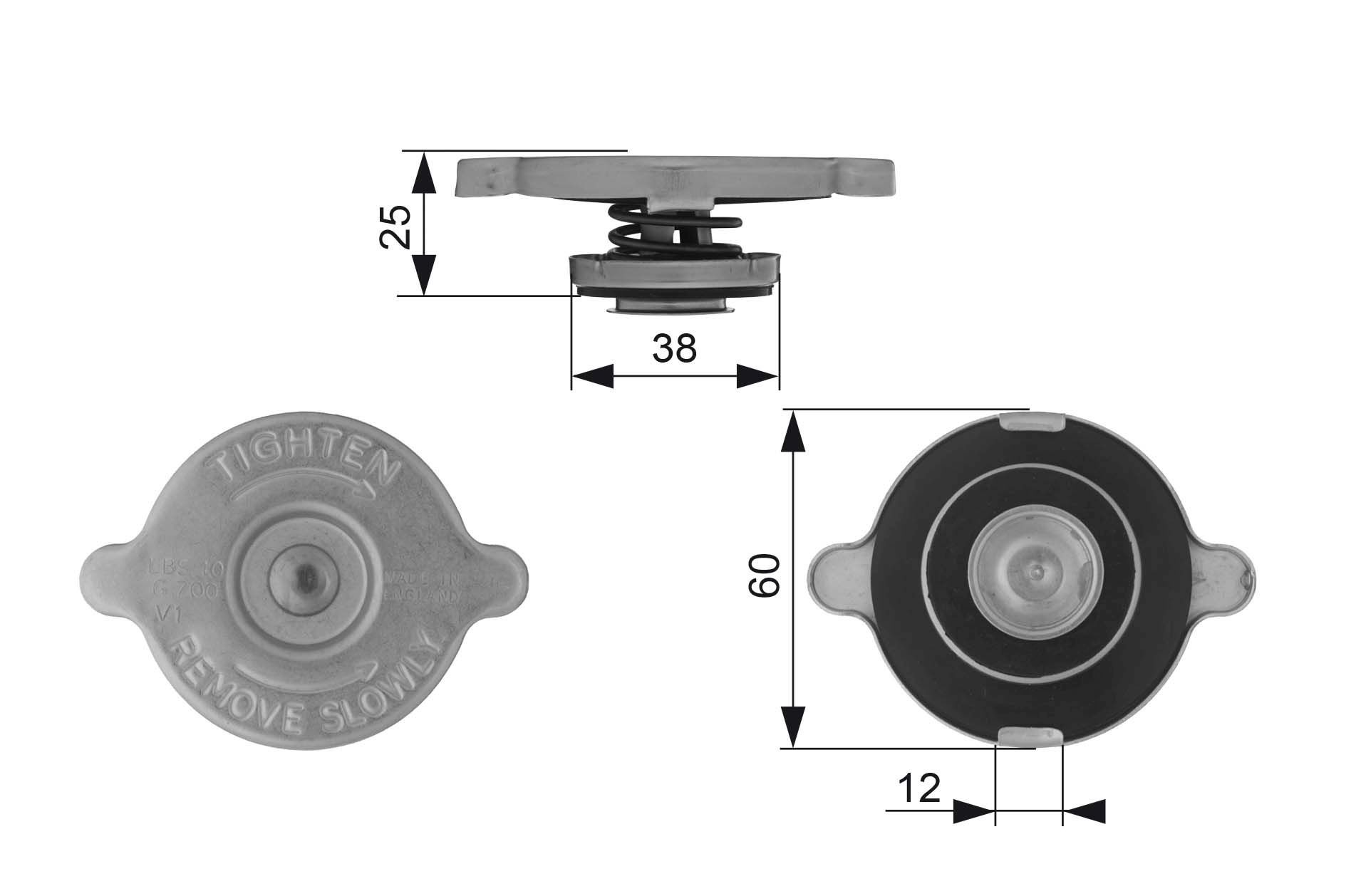 GATES Τάπα κλεισίματος, ψύκτης RC132 Τάπα ψυγείου GATES Chevrolet KALOS RC132