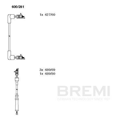 BREMI Tennplugg kabelsett 600/281 Pluggledninger BREMI Volvo V40 Stasjonsvogn 600/281