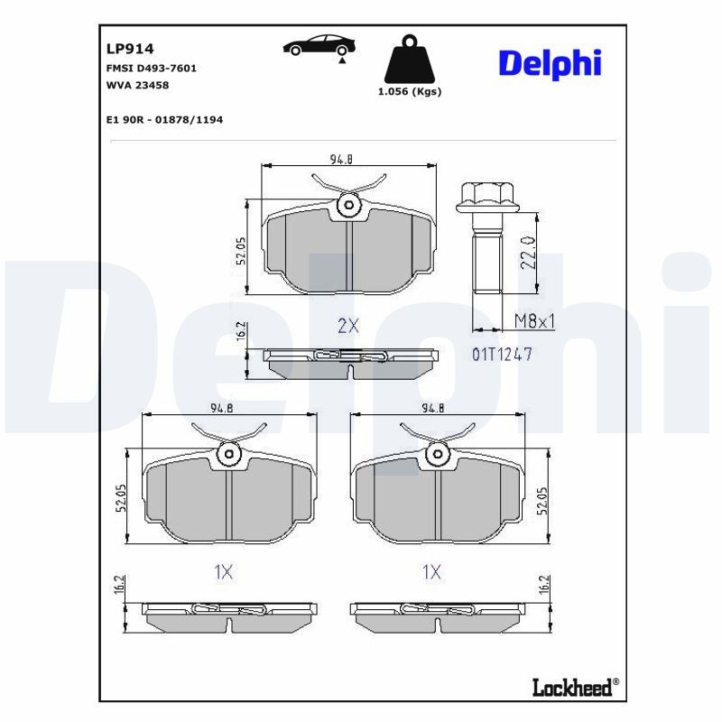 DELPHI Remblokken LP914 DELPHI LP914 Remblokken LAND ROVER Range Rover II (P38A) 4.6 4x4 218 Pk 2002