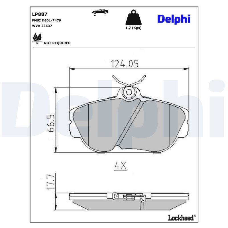 DELPHI Kit pastiglie freni LP887 DELPHI LP887 Kit pastiglie freni MERCURY Monterey Mini Passenger Van 4.2 204 CV 2005