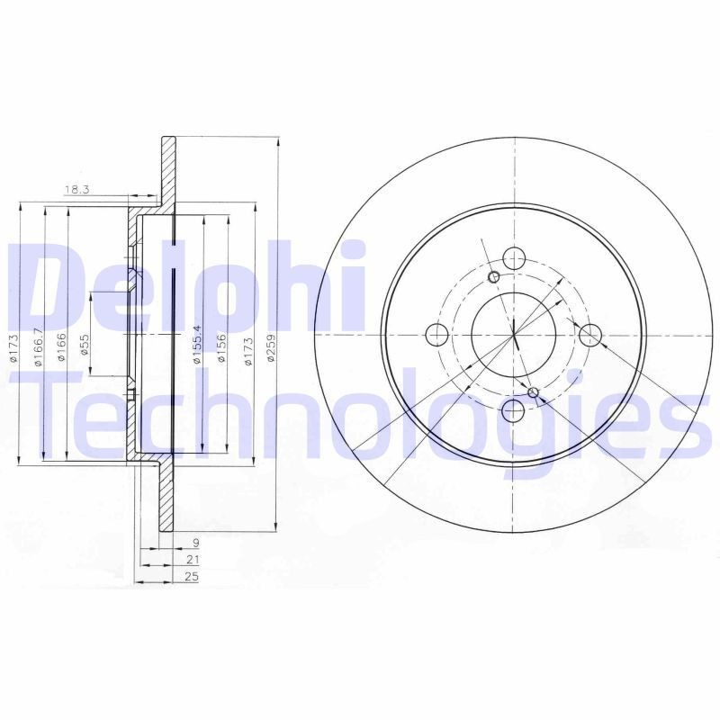 DELPHI Remschijf BG4055 BG4055 Remschijven DELPHI TOYOTA PREVIA