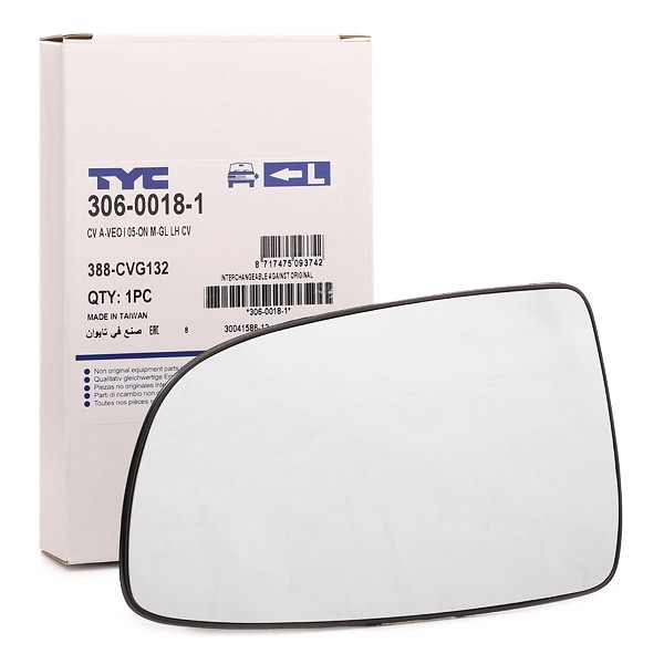 Spejlglas, udvendig spejl TYC 306-0018-1 TYC 306-0018-1 Glas til sidespejl CHEVROLET LACETTI 2013