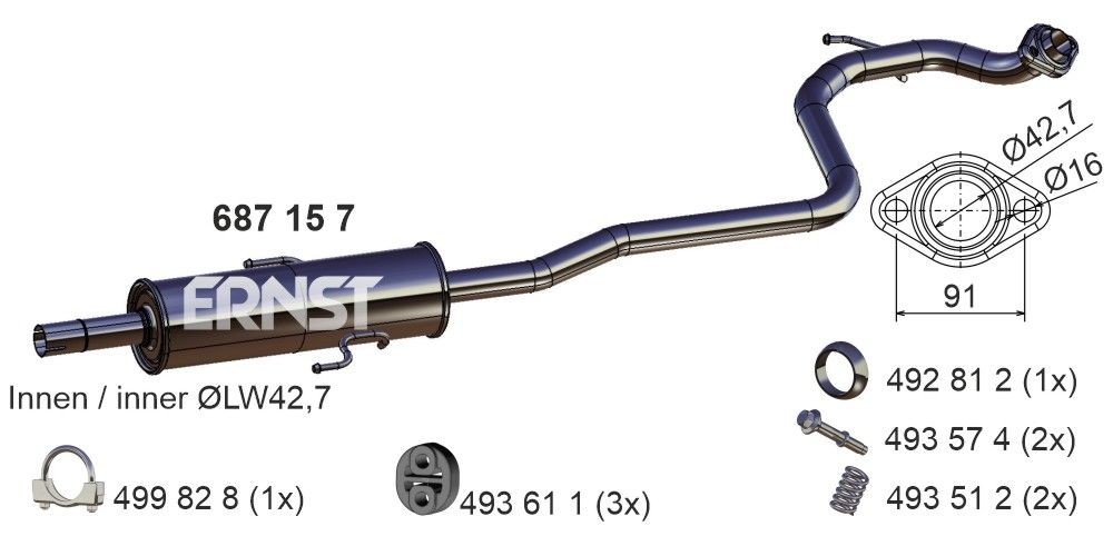 ERNST Mittenljuddämpare 687157 687157 ERNST mellan ljuddämpare FIAT GRANDE PUNTO