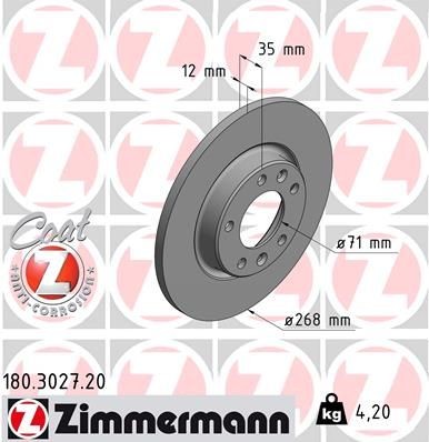 ZIMMERMANN Remschijf 180.3027.20 Fiat DUCATO Sportremschijven ZIMMERMANN COAT Z 180.3027.20