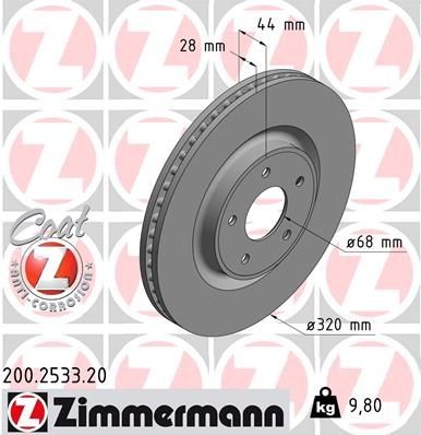 ZIMMERMANN Disque de frein 200.2533.20 Disque de frein sport ZIMMERMANN QASHQAI 200.2533.20 pas cher