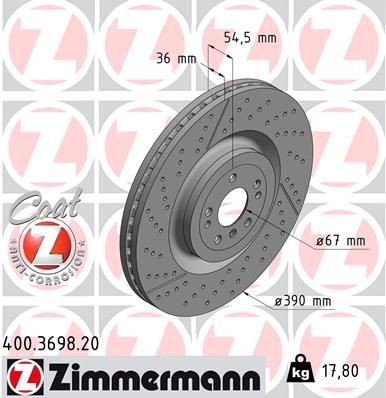 Disco freno ZIMMERMANN 400.3698.20 ZIMMERMANN COAT Z 400.3698.20 Dischi MERCEDES-BENZ GLE 2017