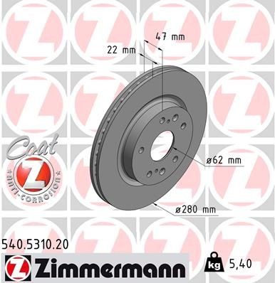 Remschijf ZIMMERMANN 540.5310.20 ZIMMERMANN COAT Z 540.5310.20: Schijfremmen Suzuki VITARA 2019