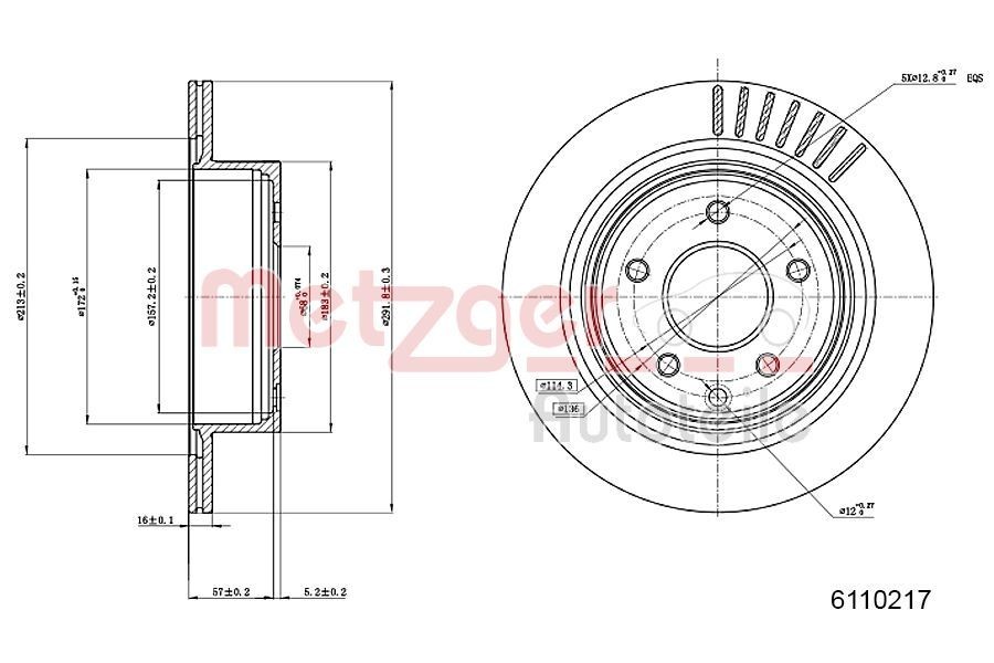 METZGER Bremseskive 6110217 Skiver METZGER Renault CLIO 6110217