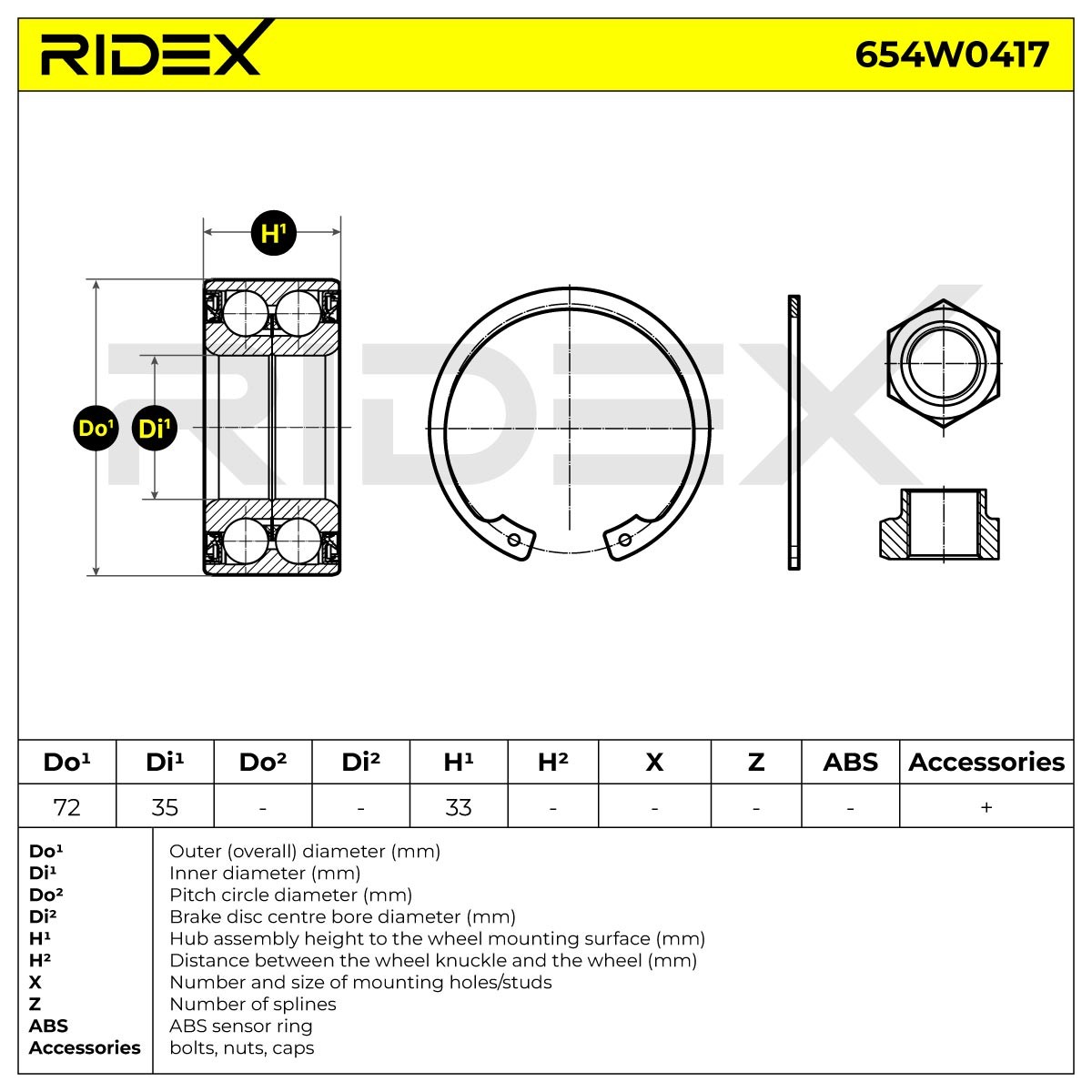 RIDEX Kit cuscinetto ruota 654W0417 654W0417 costo Cuscinetto ruota PEUGEOT 304 RIDEX
