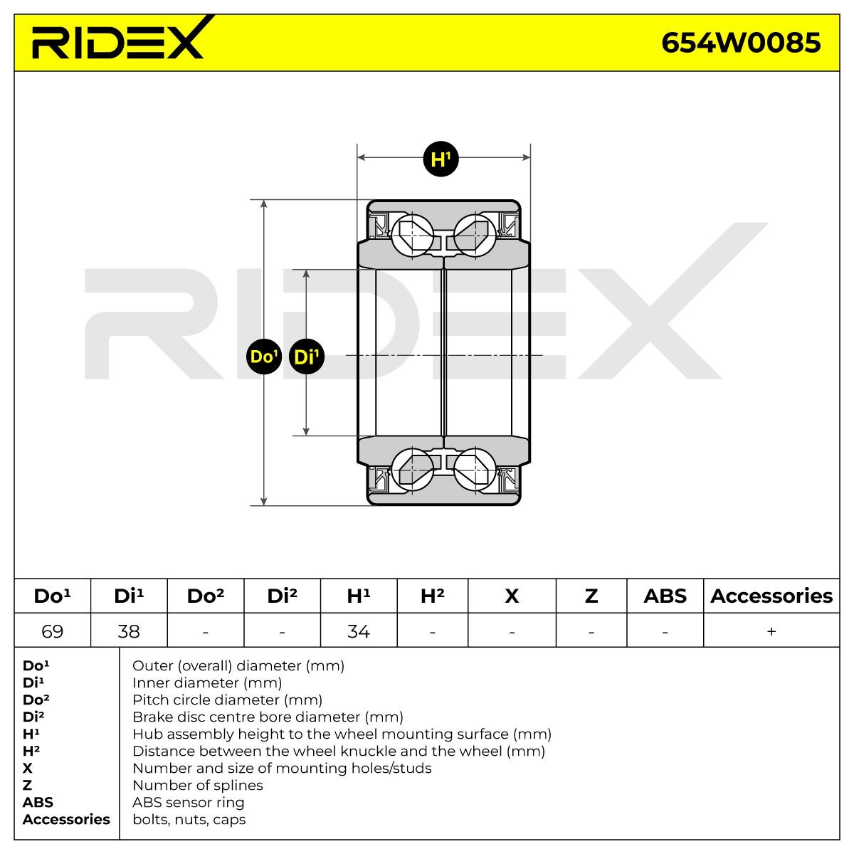 RIDEX Kit de rolamento de roda 654W0085 654W0085 Cubo da roda TOYOTA Wigo / Agya RIDEX