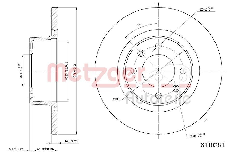 METZGER Brake disc 6110281 6110281 METZGER brake disc CITROЁN