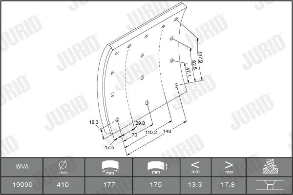 JURID Bromsbelägg, sats, trumbroms 1909001070 1909001070 JURID handbroms Volvo V70