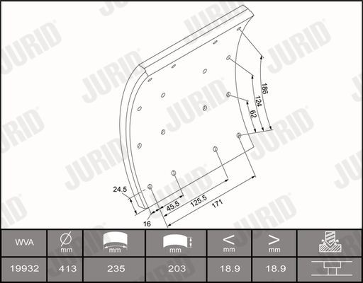 JURID Remvoeringsset, trommelrem 1993201070 1993201070 Handremschoen set LAND ROVER DISCOVERY JURID