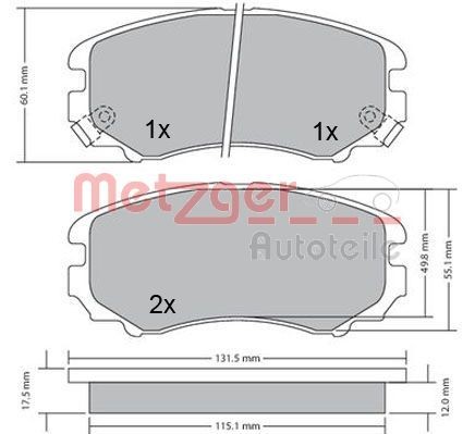 METZGER Bromsbelägg 1170262 1170262 METZGER bromsbeläggsats KIA PICANTO
