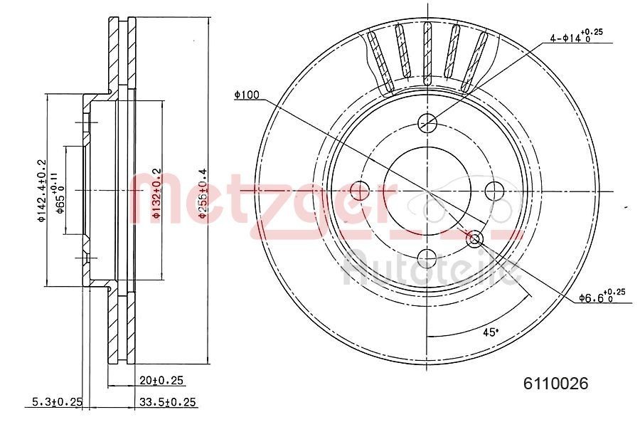 METZGER Brzdový kotouč 6110026 Športové brzdové kotúče METZGER SEAT 6110026