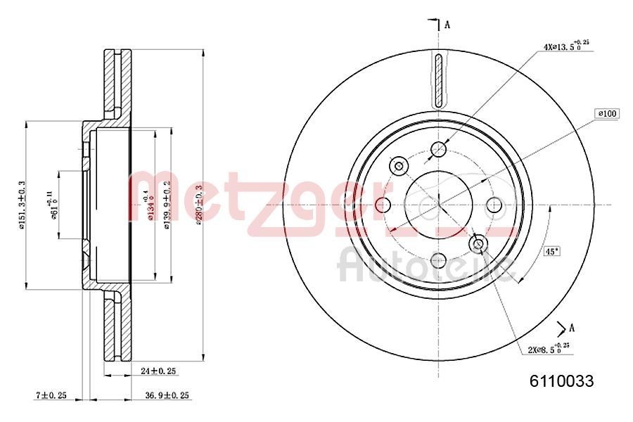 METZGER Bremseskive 6110033 6110033 Bremseskiver RENAULT CAPTUR METZGER