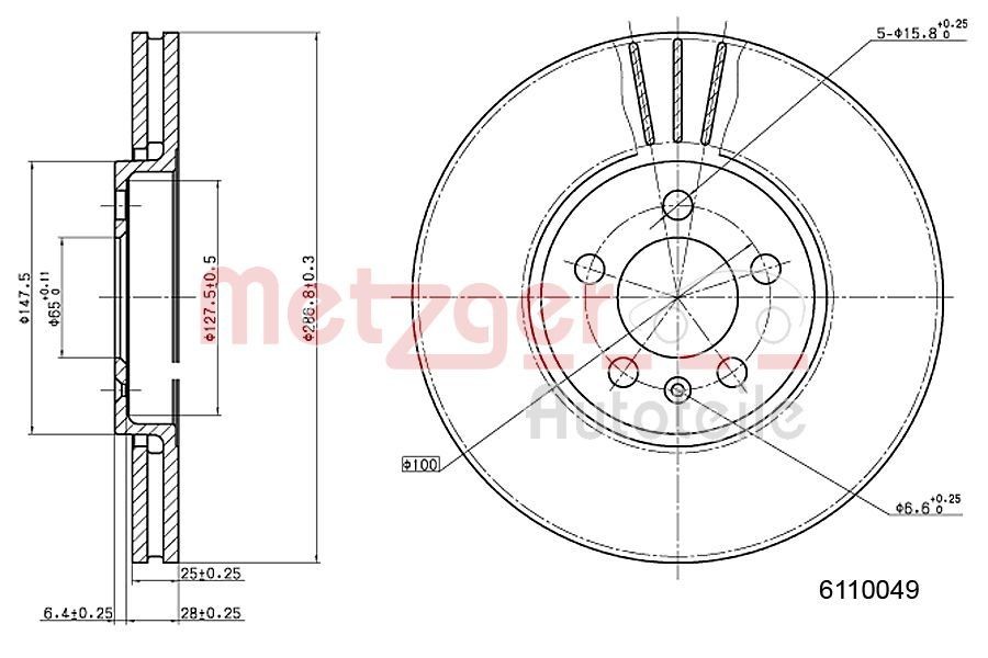METZGER Brzdový kotouč 6110049 Kotúče DACIA METZGER 6110049