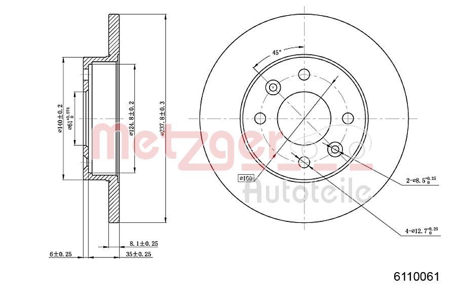 METZGER Bremseskive 6110061 Bremseskiver METZGER CLIO 6110061 billige