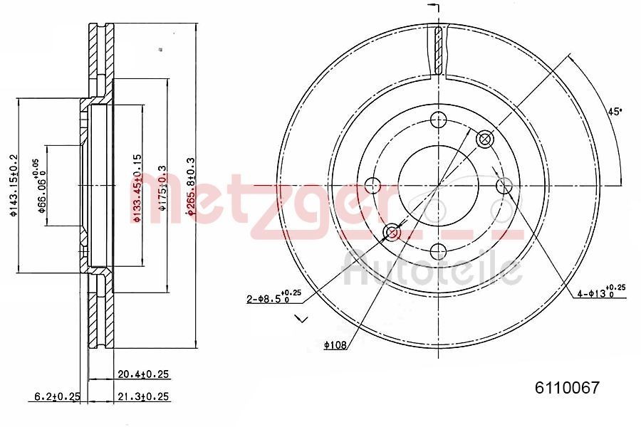 METZGER Remschijf 6110067 6110067 Remschijven METZGER CITROЁN C4