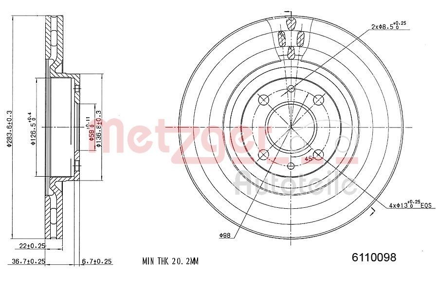 METZGER Jarrulevy 6110098 6110098 METZGER Sport-jarrulevyt ALFA ROMEO