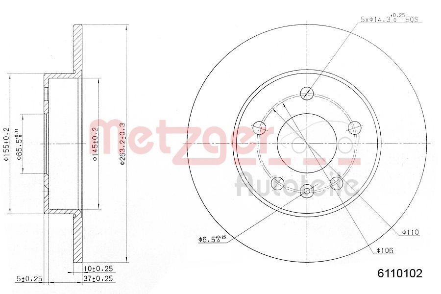METZGER Bremseskive 6110102 METZGER Sports bremseskiver OPEL 6110102