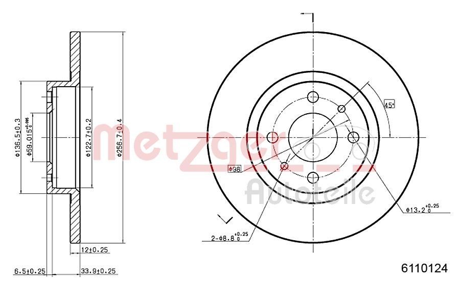 METZGER Bremseskive 6110124 6110124 Bremseskive ALFA ROMEO 166 METZGER