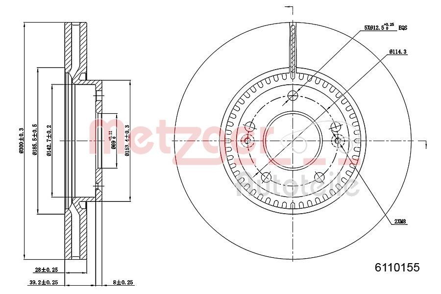 METZGER Bromsskiva 6110155 6110155 METZGER bromsskiva HYUNDAI ix20