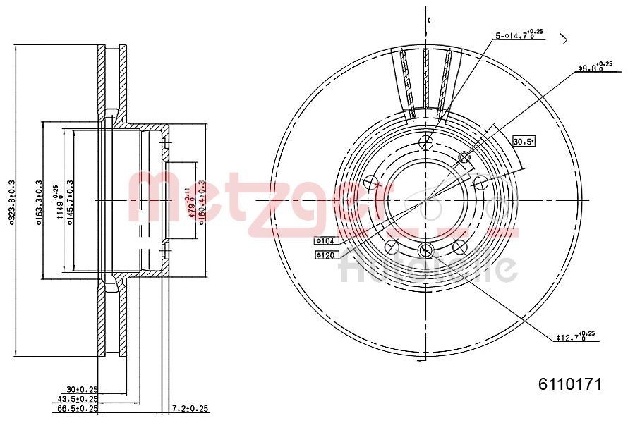 METZGER Bromsskiva 6110171 6110171 METZGER bromsskivor sport