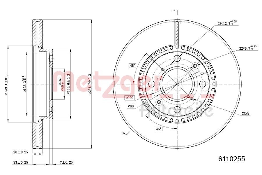 METZGER Bremseskive 6110255 METZGER Sports bremseskiver OPEL 6110255