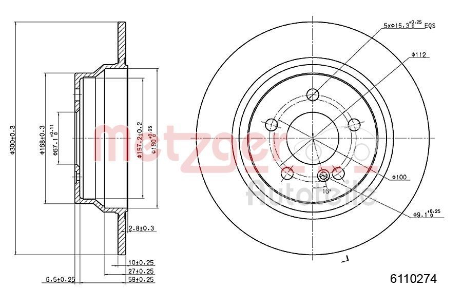 METZGER Remschijf 6110274 Mercedes-Benz CITAN Remschijven set METZGER 6110274