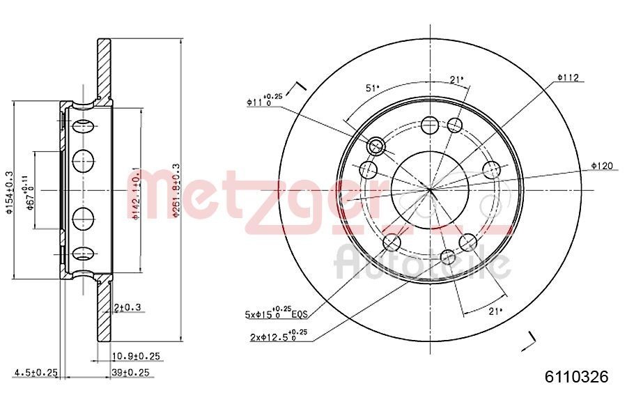 METZGER Brake disc 6110326 6110326 METZGER brake discs for MERCEDES-BENZ 123-Series