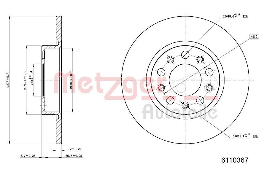 METZGER Bremseskive 6110367 Skive METZGER Alfa Romeo 166 6110367