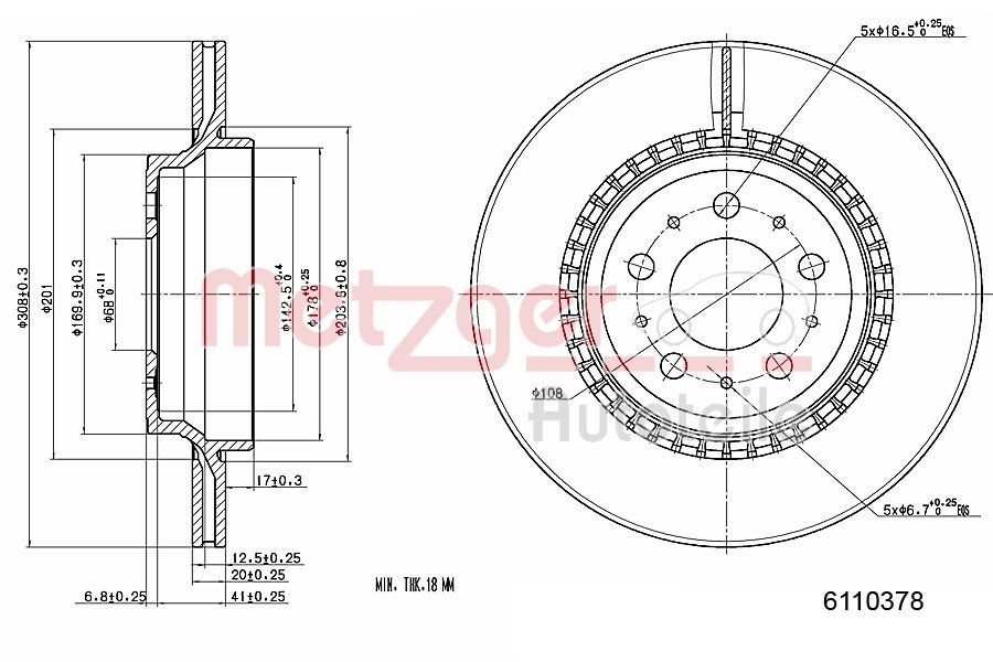 METZGER Jarrulevy 6110378 6110378 METZGER Sport-jarrulevyt VOLVO V50