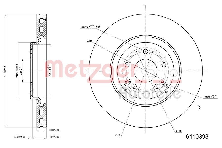 METZGER Bromsskiva 6110393 6110393 METZGER bromsskivor MERCEDES-BENZ S-klass