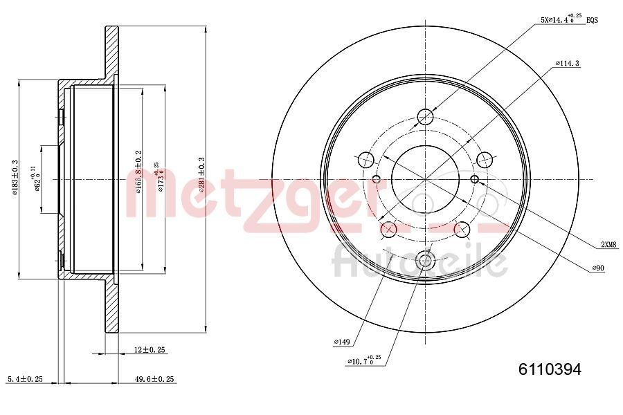 METZGER Bromsskiva 6110394 6110394 METZGER bromsskivor Toyota AURIS