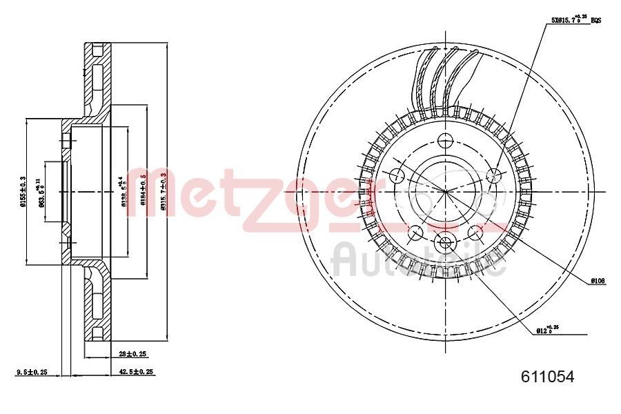 METZGER Remschijf 6110504 Volvo V50 Sportremschijven METZGER 6110504