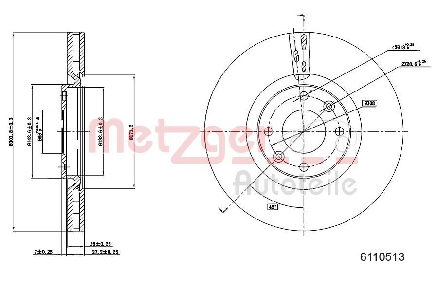METZGER Remschijf 6110513 6110513 Schijfremmen OPEL CROSSLAND X METZGER