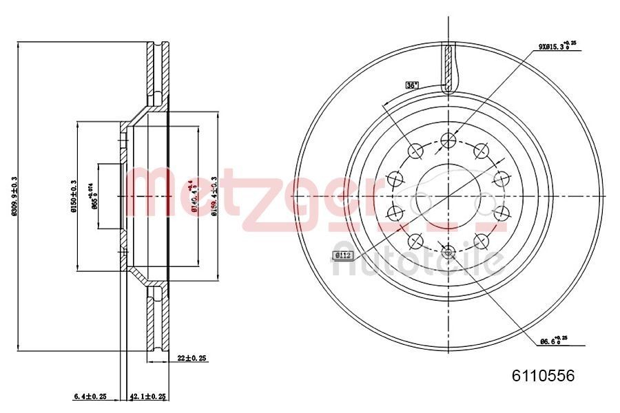METZGER Brzdový kotouč 6110556 6110556 METZGER Športové brzdové kotúče Seat lacné