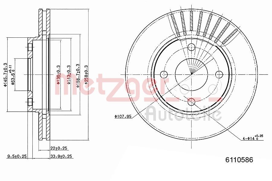 METZGER Bremžu diski 6110586 Bremžu disks METZGER Ford GALAXY 6110586