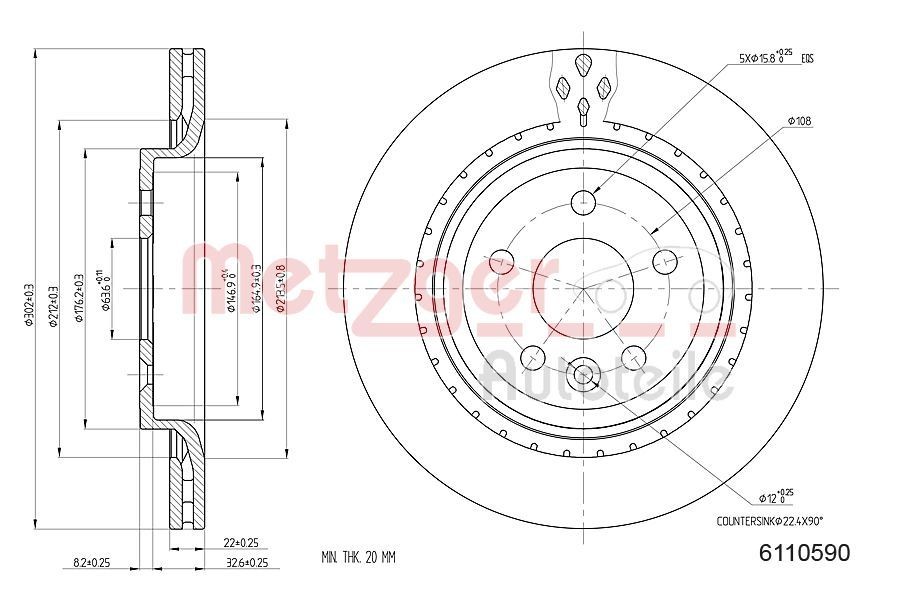 METZGER Jarrulevy 6110590 6110590 METZGER Sport-jarrulevyt Volvo V50 hinta
