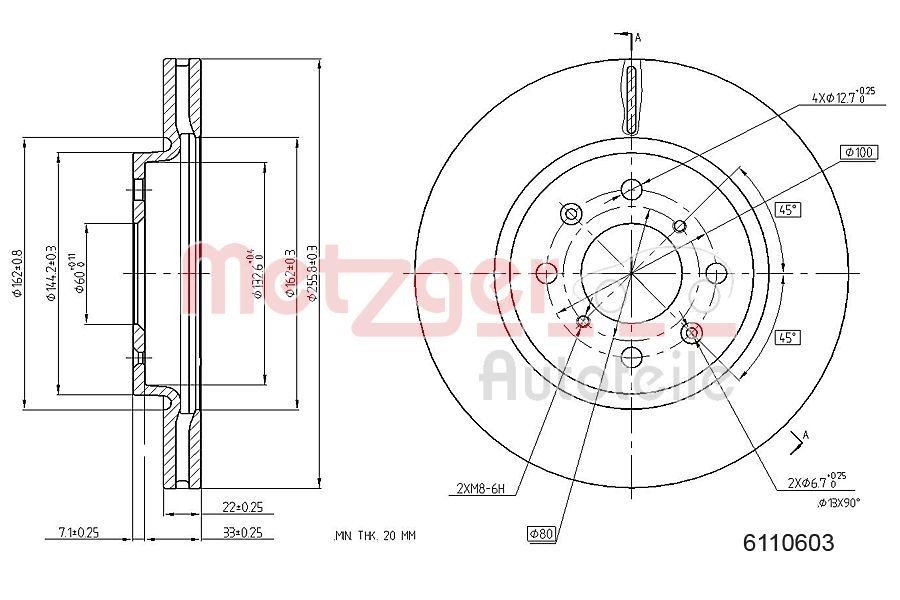 METZGER Remschijf 6110603 6110603 Remschijven SUZUKI SX4 METZGER