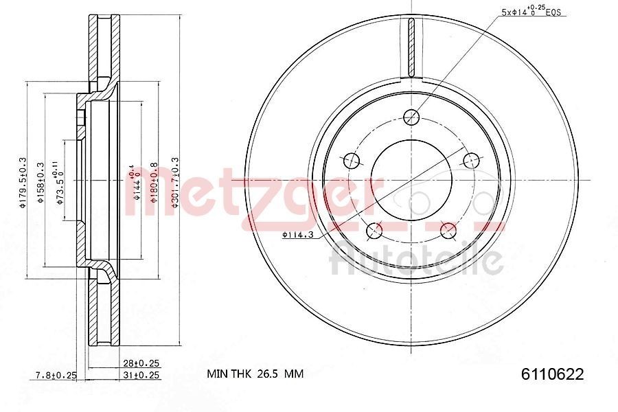 METZGER Jarrulevy 6110622 6110622 METZGER Sport-jarrulevyt DODGE
